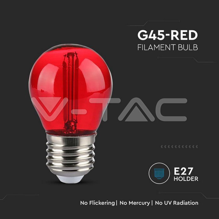 SKU-217413 LED Bulb 2W Filament E27 G45 Red – V-TAC Georgia