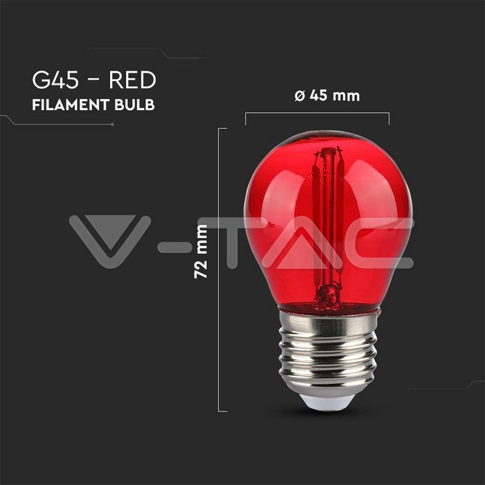 SKU-217413 LED Bulb 2W Filament E27 G45 Red – V-TAC Georgia